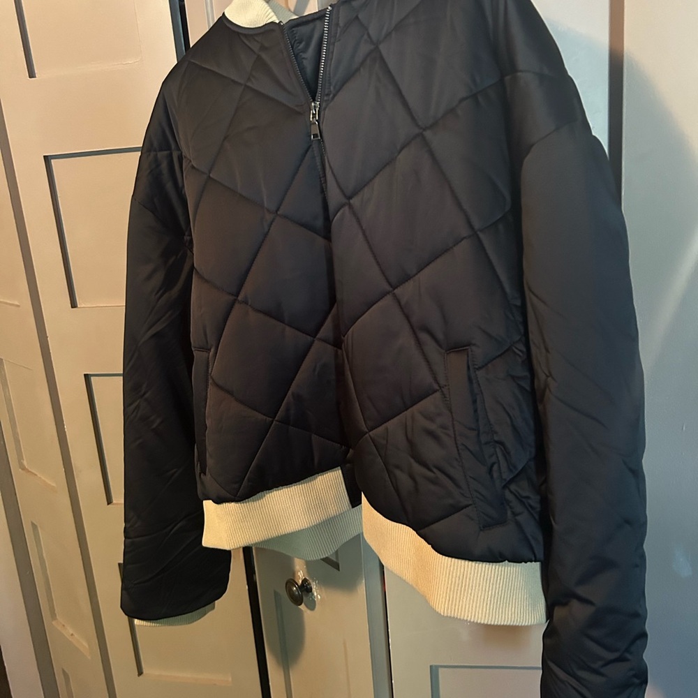 Favorite Daughter Black and Cream Quilted Puffer Jacket